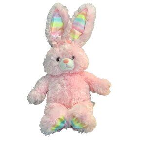 Build-A-Bear Workshop Pawsome Pink Bunny Stuffed Animal Plush Toy Rainbow Ears F